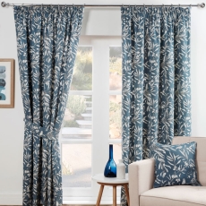 Aviary Pencil Headed Curtains Lined Bluebell