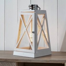 White Wash and Chrome Lantern Table Lamp
