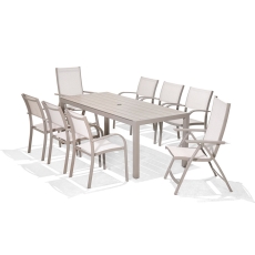 Milan Rectangular Dining Table With 6 Stacking Armchairs 2 Recliners