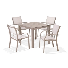 Milan Square Garden Dining Table 4 Stacking Armchairs