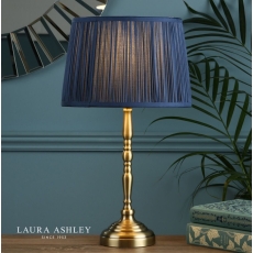 Laura Ashley Corey Antique Brass Candlestick Table Lamp With Midnight Blue Shade