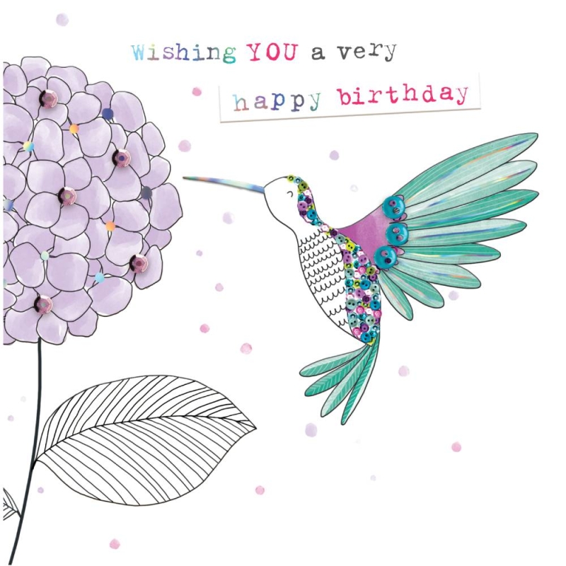 Hummingbird & Hydrangea - Birthday card