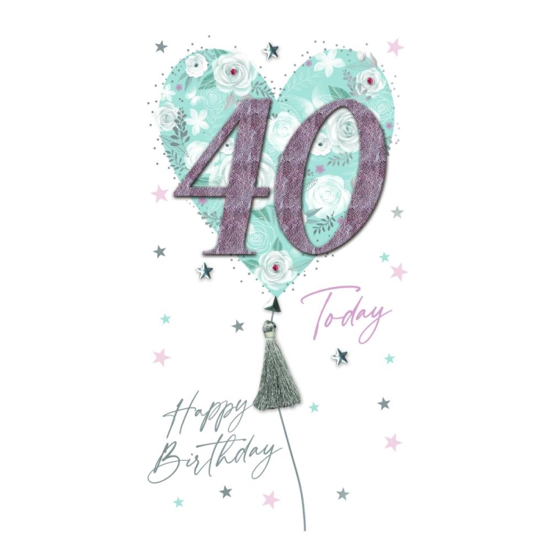 40th Balloon - Birthday Card