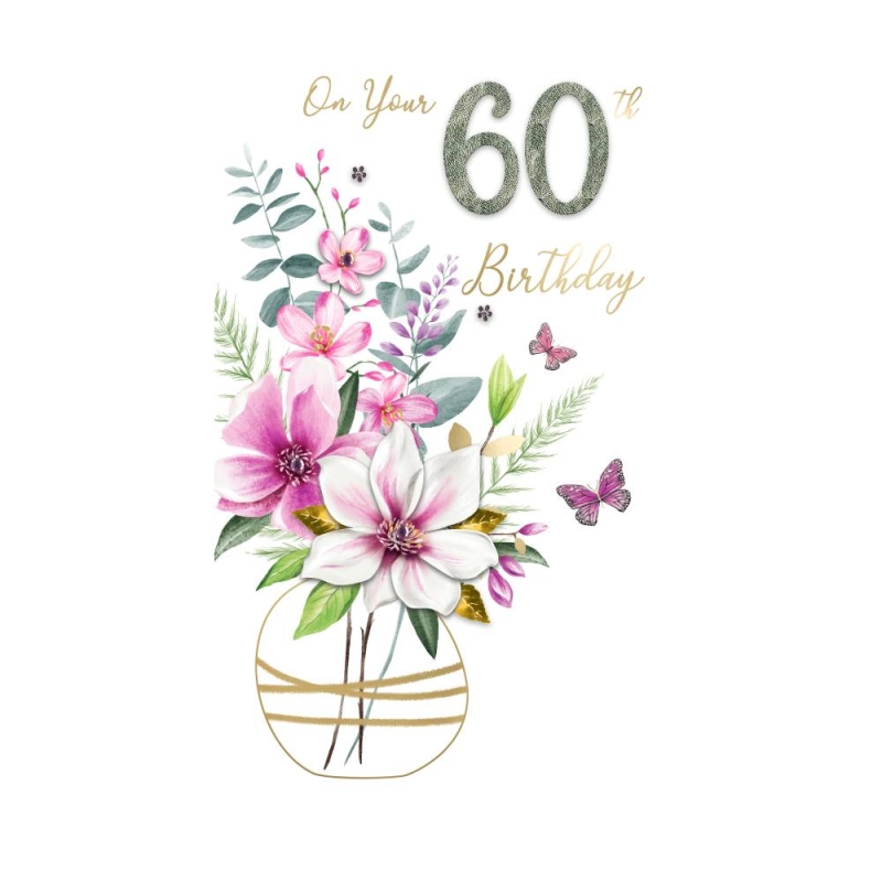 60th Vase of Flowers- Birthday Card