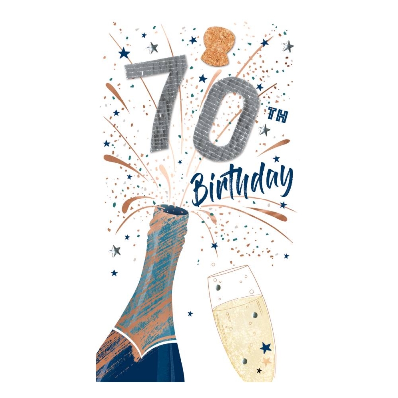70th Champagne Bottle - Birthday Card