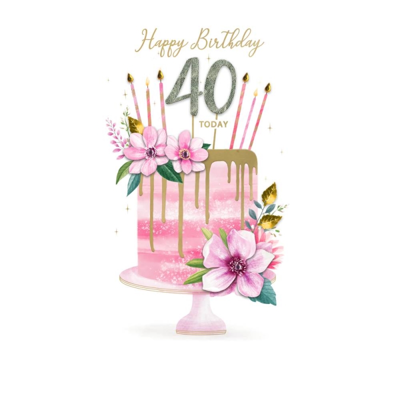 40th Cake With Candles and 40 Cake Topper  - Birthday Card