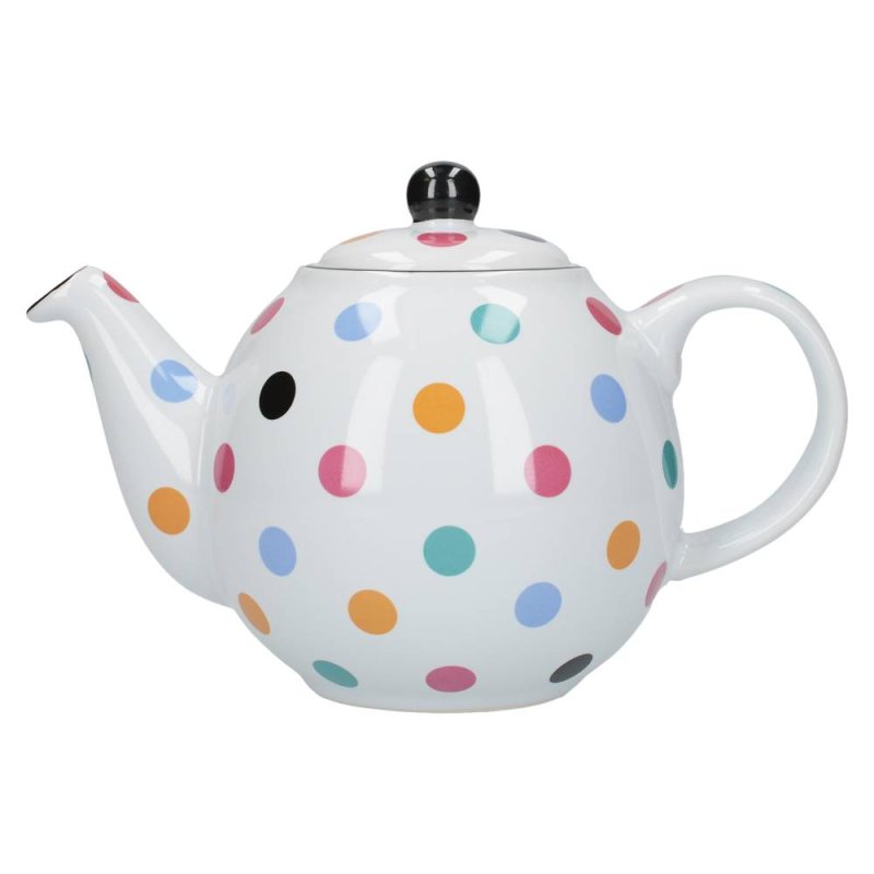 London Pottery Globe Teapot 6 Cup White Spot