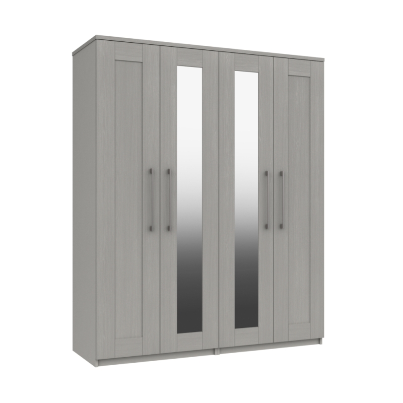 Aspen 4 Door Wardrobe Mirrored Light Grey