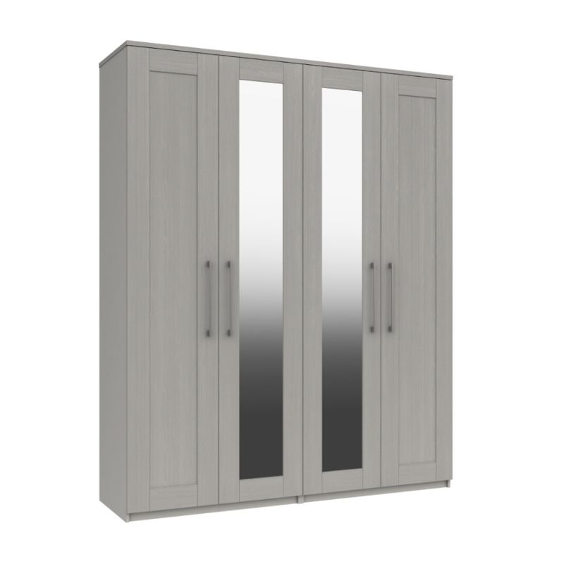 Aspen Tall 4 Door Wardrobe Mirrored Light Grey