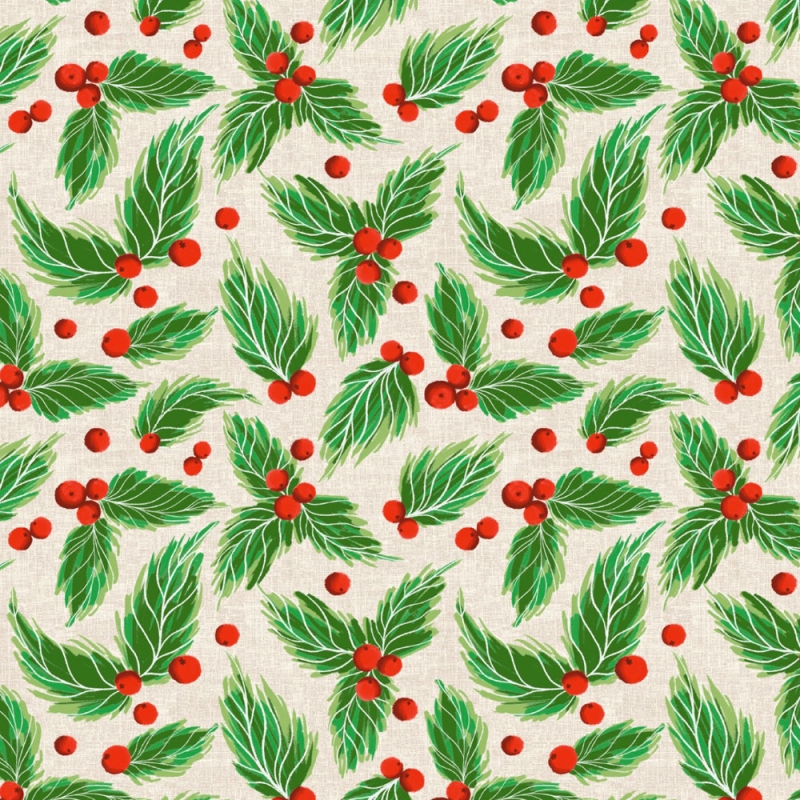 Holly Sprig PVC Tablecloth Fabric