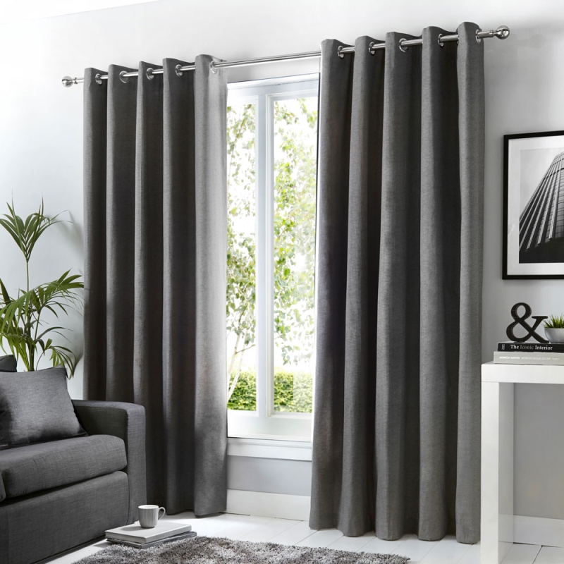 Sorbonne Eyelet Headed Curtains Lined Charcoal