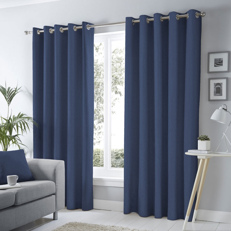 Sorbonne Eyelet Headed Curtains Lined Navy