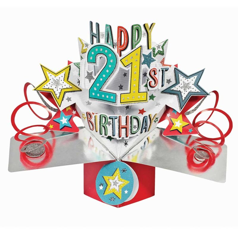 Stars Pop Up 21st Birthday Card