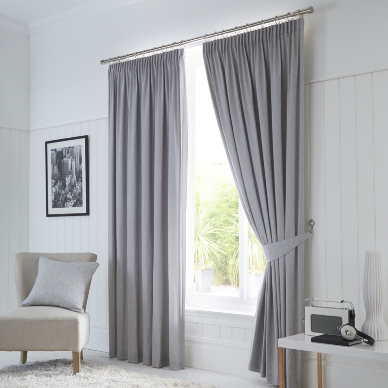Fusion Dijon Pencil Headed Curtains Lined Silver