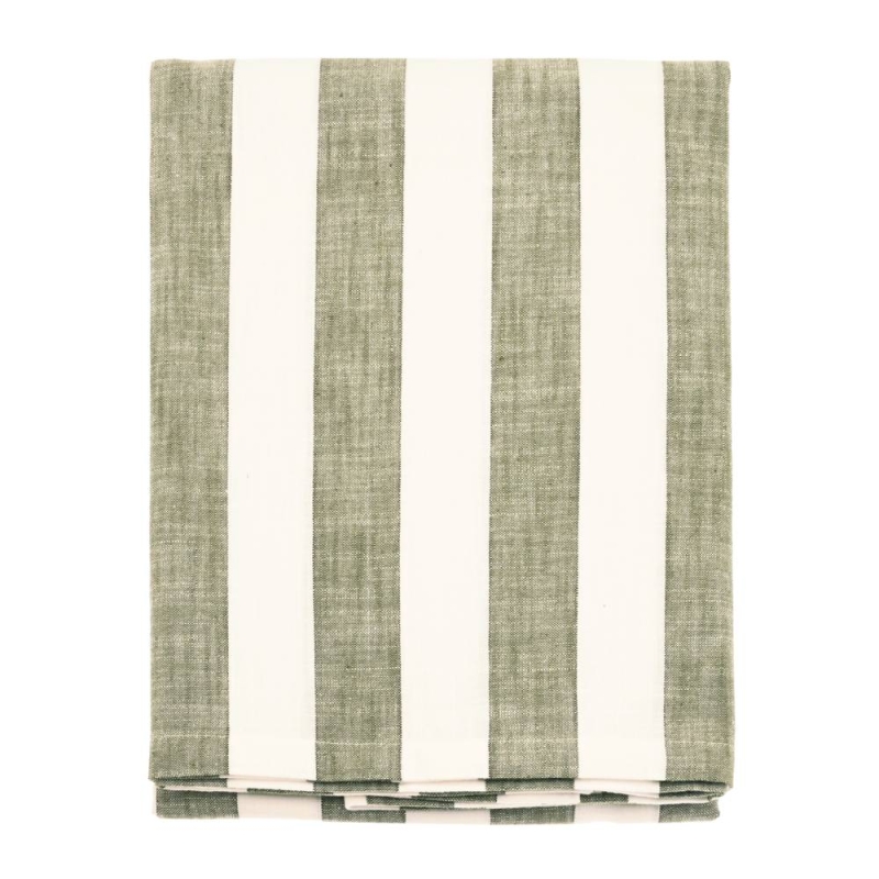 Walton & Co Wide Stripe Tablecloth Olive - 150 x 300cm