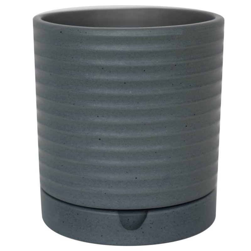 Bespoke Luna Stoneware Planter & Saucer Grey - 14cm