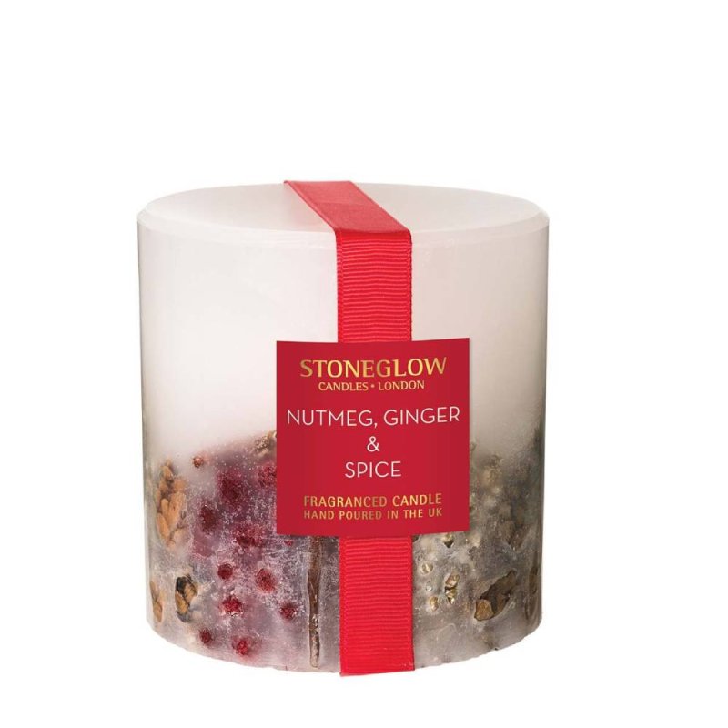 Stoneglow Seasonal Collection -Nutmeg, Ginger & Spice Scented Candle - Inclusion Pillar