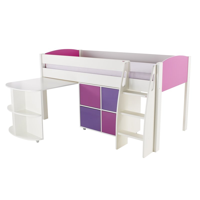 Stompa Duo Uno S Midsleeper Including Pull Out Desk and Cube Unit Pink - Pink & Purple
