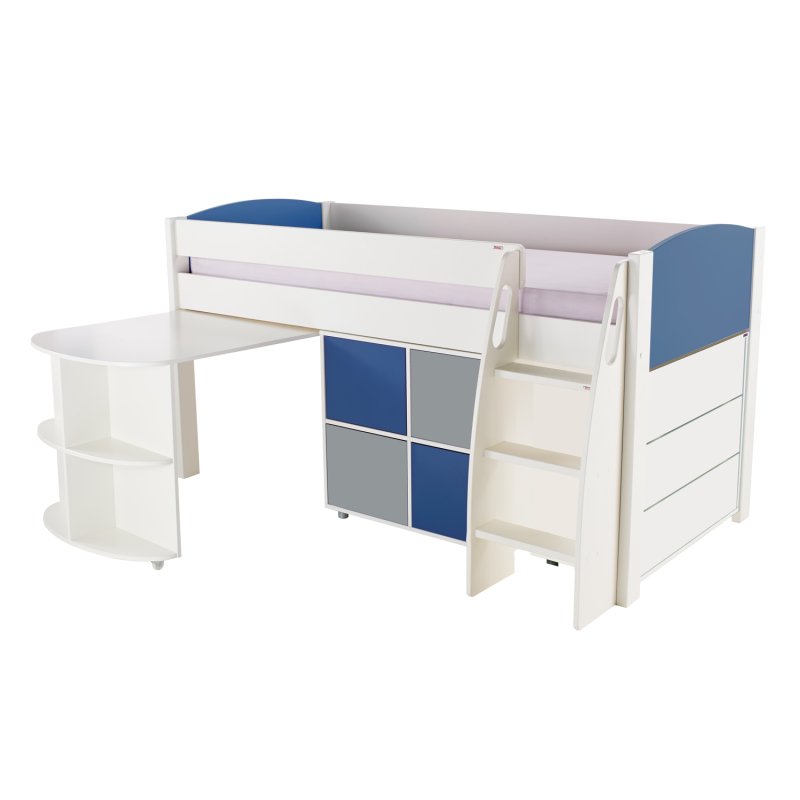 Stompa Duo Uno S Midsleeper Inc Pull Out Slide & Cube & Chest Of Drawers Blue