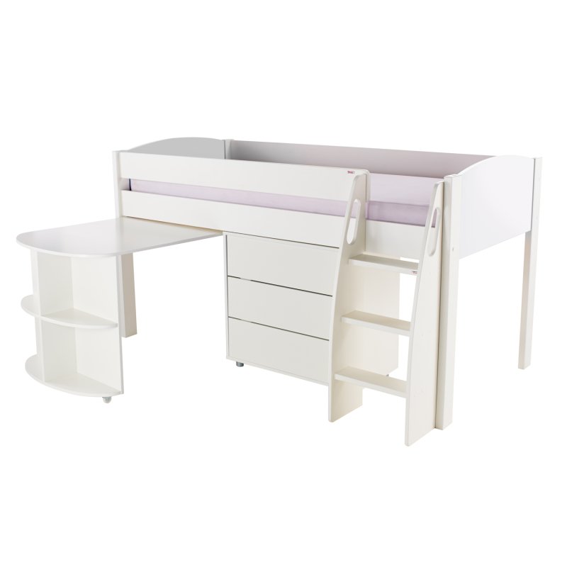 Stompa Duo Uno S Midsleeper Inc Pull Out Desk And Chest Of Drawers White