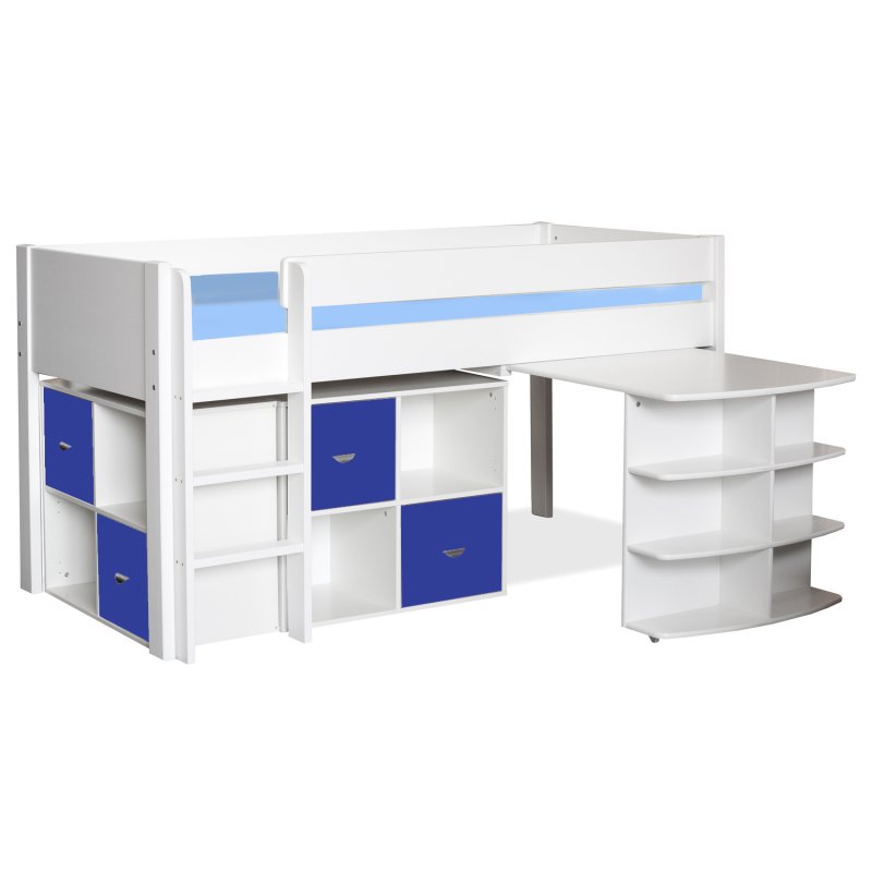 Stompa Midsleeper with Pull Out Desk & 2 Cubes Blue