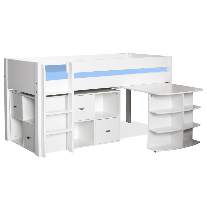 Stompa Midsleeper with Pull Out Desk & 2 Cubes White