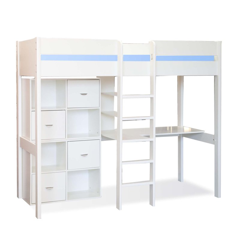 Stompa High Sleeper with Desk & 2 Cubes White