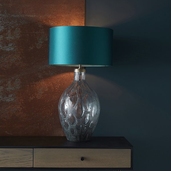 Nicholas Large Charcoal Tinted Glass Table Lamp With Teal Shade