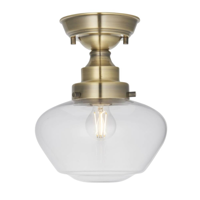 Sibton Timeless Antique Brass Semi Flush With Clear Glass