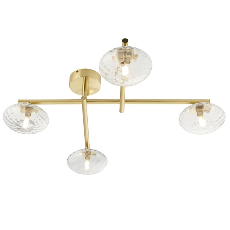 Satin Brass Plate 4lt Semi Flush with Ribbed Glass