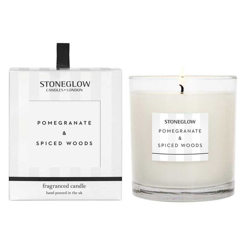 stoneglow pomegranate & spiced woods fragranced candle