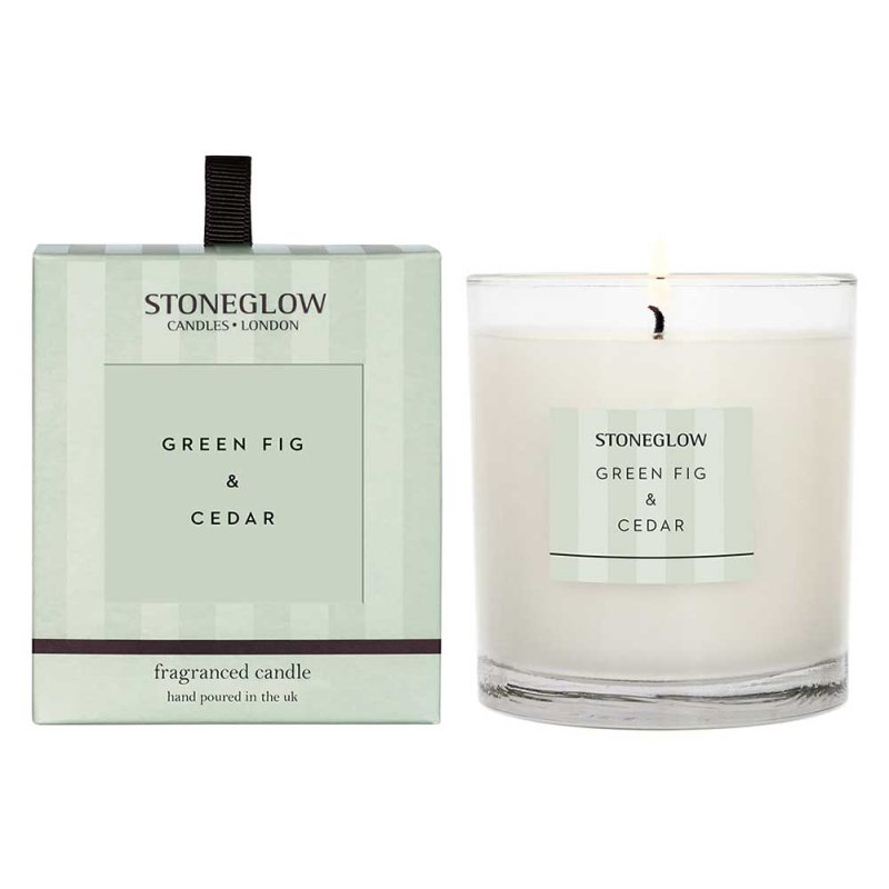 stoneglow green fig & cedar fragranced candle