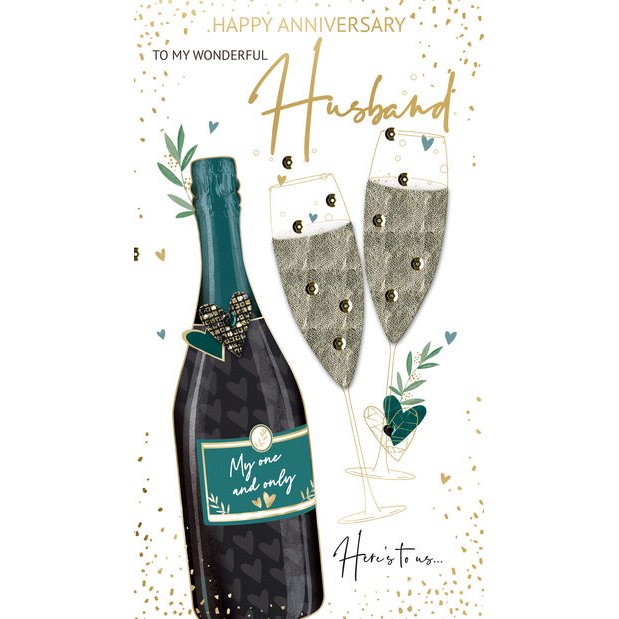 Anniversary Husband - Champagne Glasses & Bottle Greeting Card