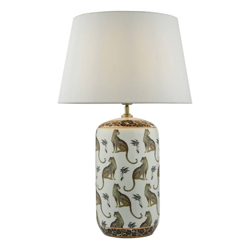 Tigris White Leopard Motif Ceramic Table Lamp With Shade