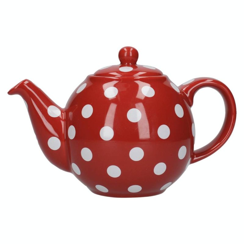 London Pottery Globe Teapot 4 Cup Red White Spot