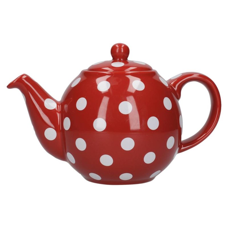 London Pottery Globe Teapot 2 Cup Red White Spot