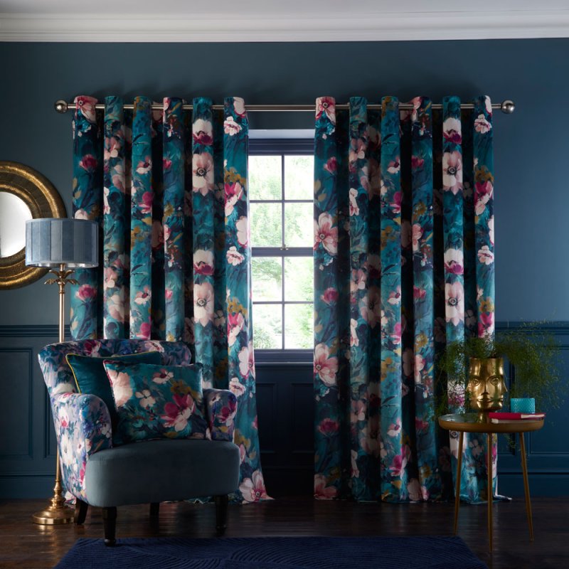Bouquet Readymade Eyelet Curtains Kingfisher