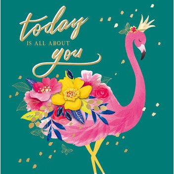 Flamingo With Floral Tail - Birthday Card