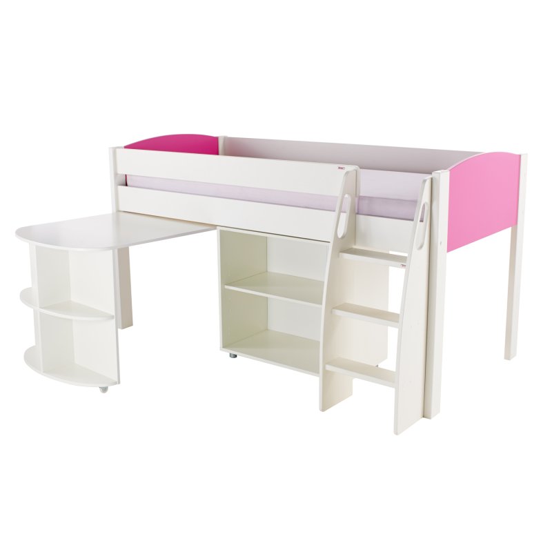 Stompa Duo Uno S Midsleeper Inc Pull Out Desk and Bookcase Pink - No Doors