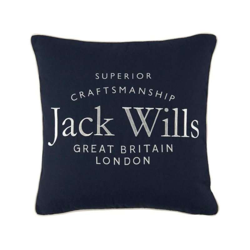 Jack Wills Embroidered Logo Cushion 45x45cm Navy