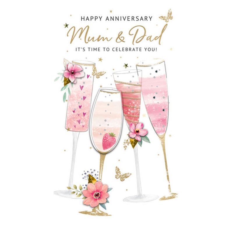 Anniversary Mum & Dad -  Multiple Champagne Glasses Card