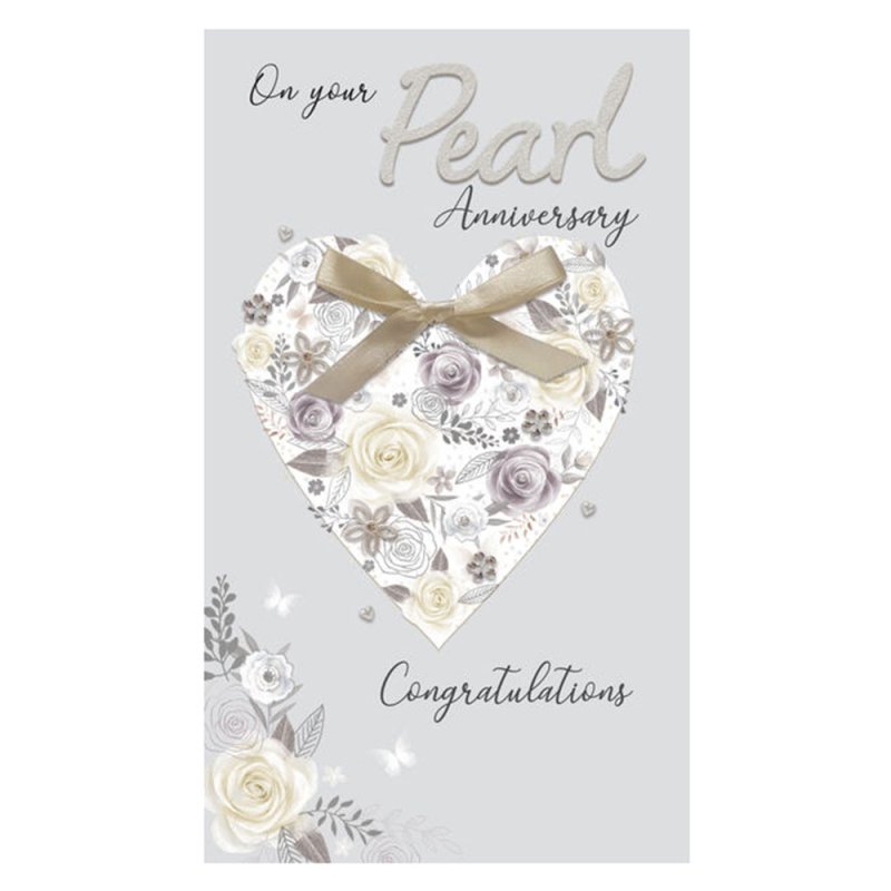 Anniversary Pearl -Heart With Flowers Card