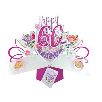 Pop Up 60th Flowers Birthday Greeting Card