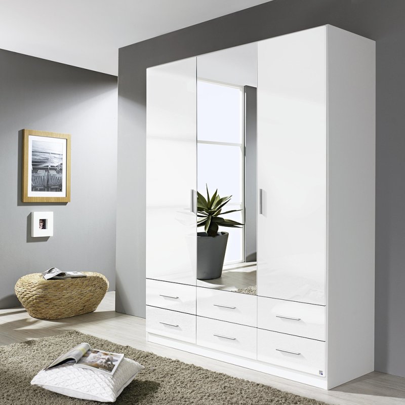 laguna 3 door 6 drawer high polish white wardrobe 