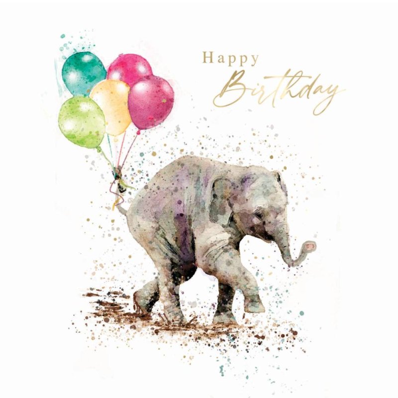 Elephant With Balloons Birthday Card