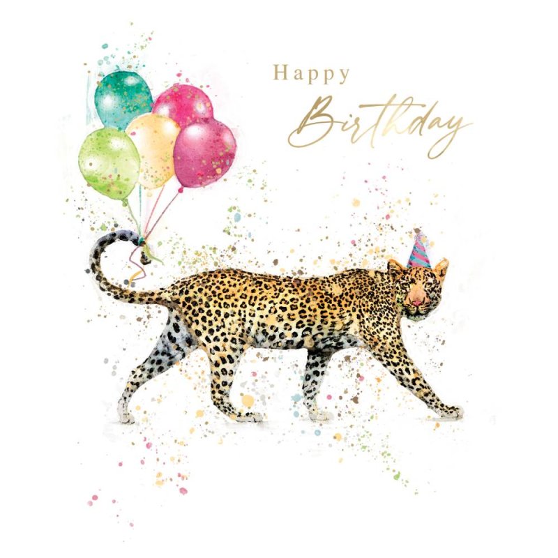 Cheetah With Balloons Birthday Card