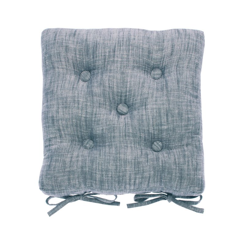 Chambray Seat Pad With Ties Flint Blue