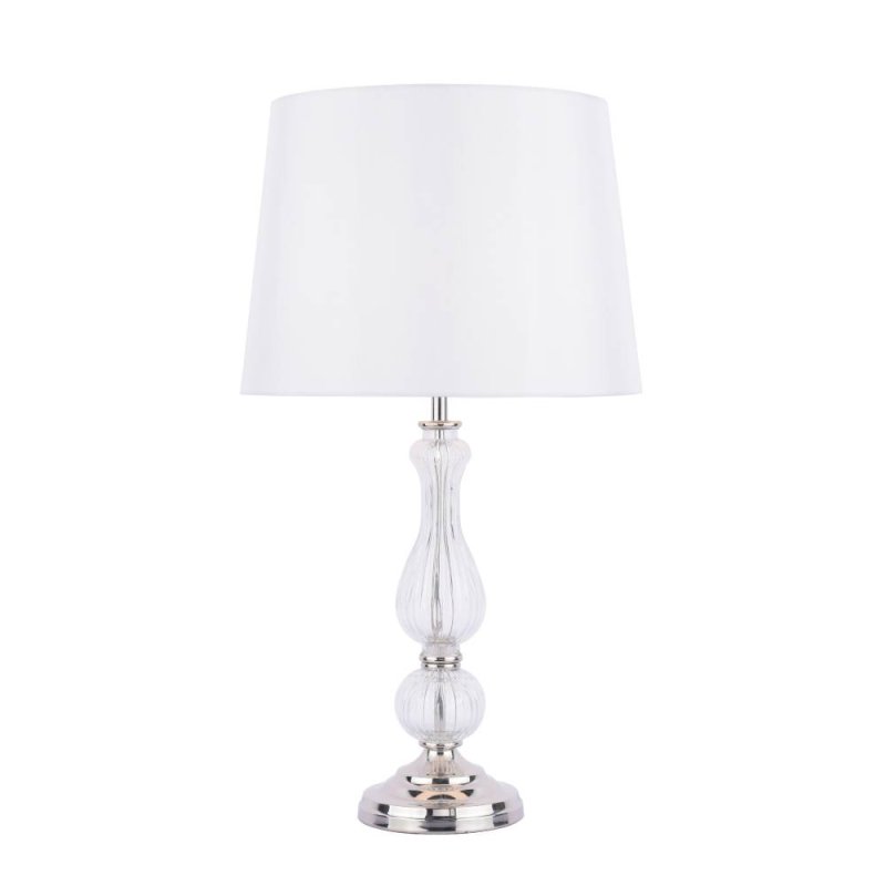 Laura Ashley Bradshaw Table Lamp Polished Nickel & Ribbed Glass With Shade 