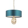 All Saints Double Hoop Gold leaf Pendant Light With Teal Shade