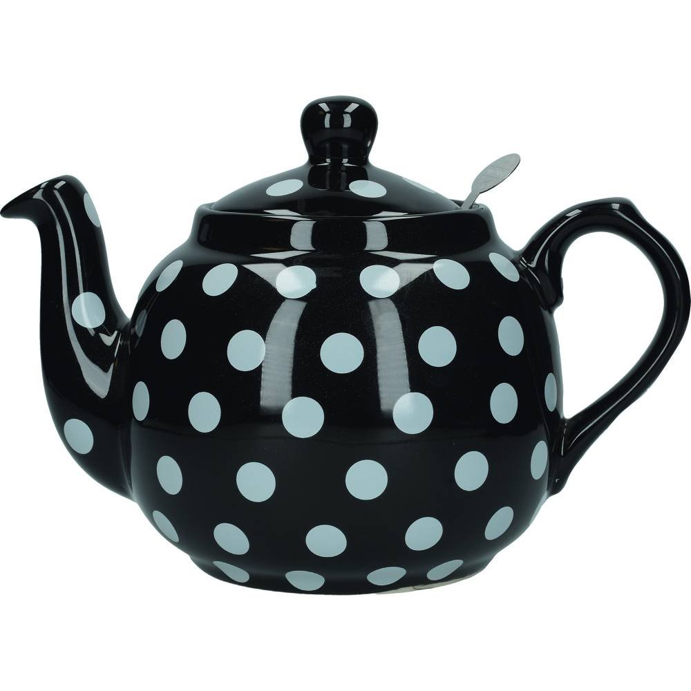 London Pottery Farmhouse Teapot 4 Cup Black White Spot Glasswells